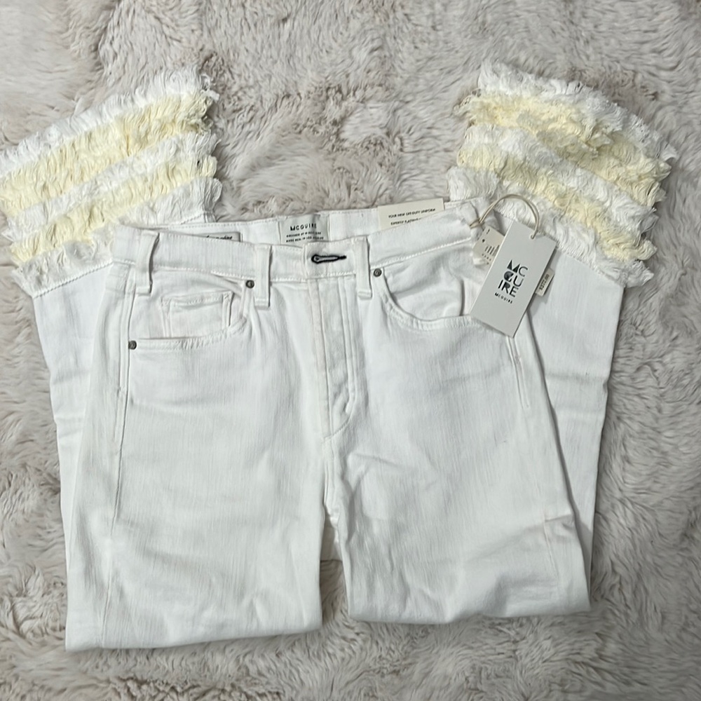 McGuire Cha Cha high rise denim white crop fringe jeans - size 28